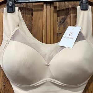 Zenchic Chic Cream Mesh Detail Bra in beige with 56% nylon and 44% spandex
